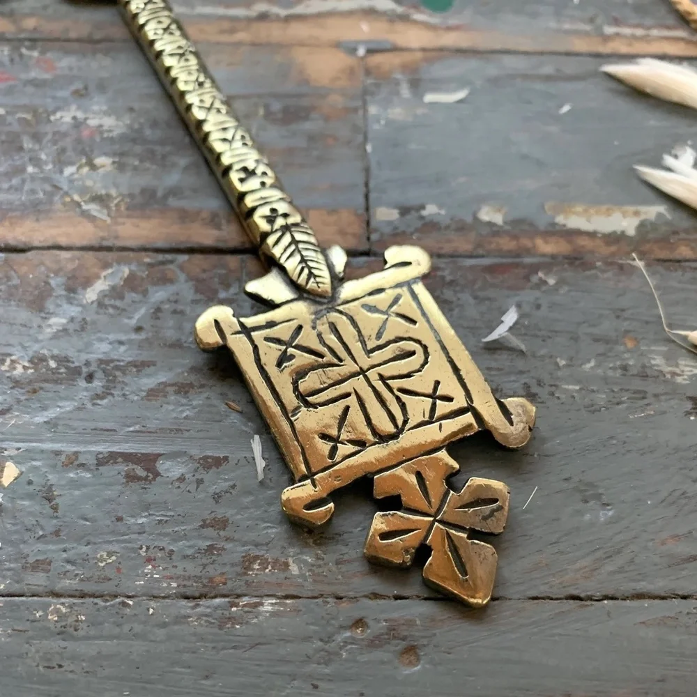 ANTIQUE 19th CENTURY AFRICAN TEWAHEDO ETHIOPIAN ETCHED COPTIC CROSS - Picture 6 of 9